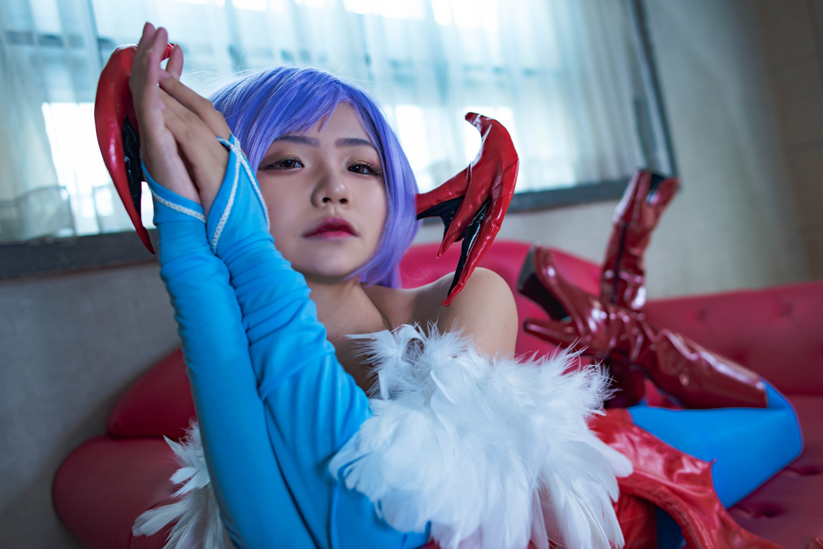 恶魔战士Lilith莉莉丝性感紧身衣泳装丝袜美腿美女Cosplay